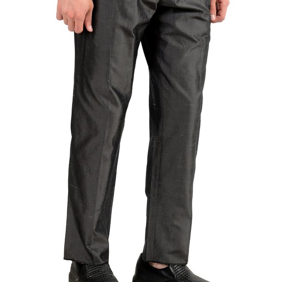 Versace Men's 100% Silk Gray Pleated Dress Pants